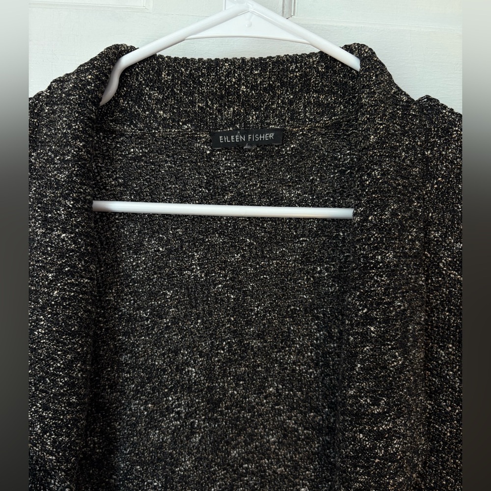 Eileen Fisher Drape Front Cardigan Blazer in Textured Black, Size XL Popcorn - Picture 2 of 9